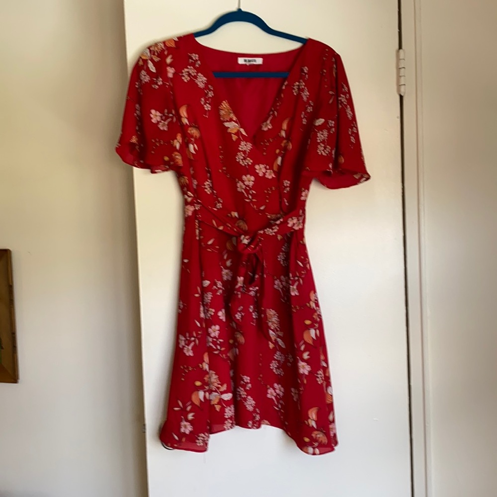 Flutter sleeve floral wrap dress
